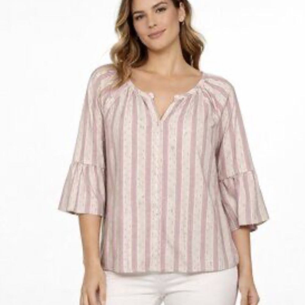 Bit & Bridle Pink Striped Bell Sleeved Blouse M